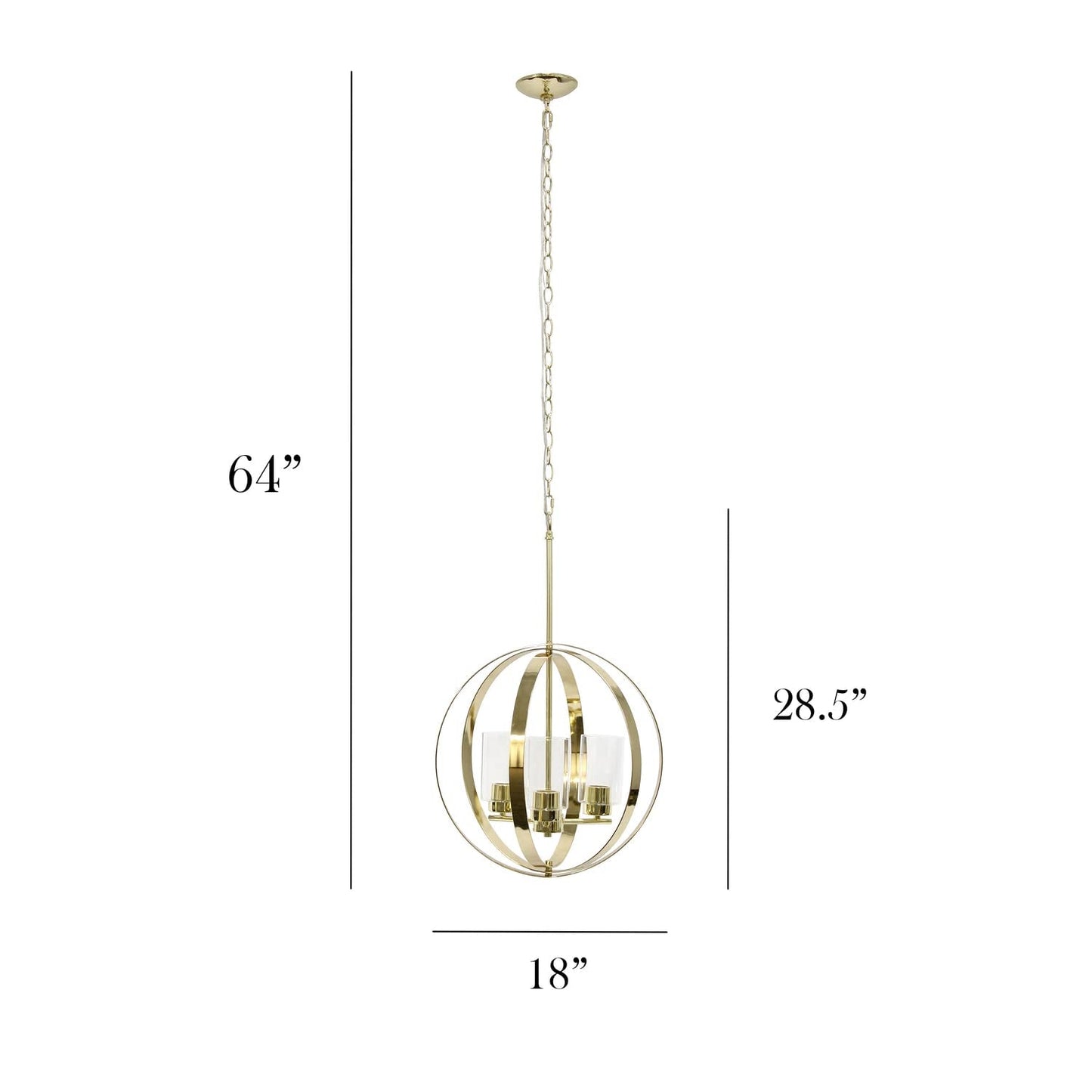 Elegant Designs Pendant Light 3-Light Metal & Glass 18in Gold PT1021-GLD