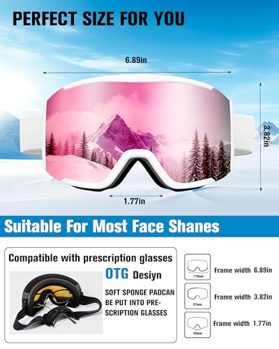 AVV OTG Ski Goggles for Men Women & Youth，Snow/Snowboard Goggles Anti Fog UV Protection