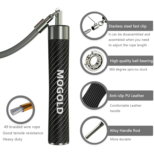 MOGOLD 1lb Weighted Jump Ropes for Women & Men with 1/2 Pound Jump Rope Cable & Thicker Leather Jump Rope Weighted Handle...