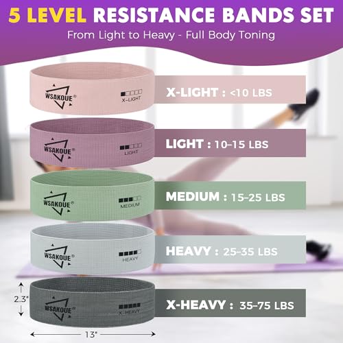 WSAKOUE Fabric Resistance Bands for Working Out – 5 Booty Bands for Women & Men, Exercise Workout Bands for Legs, HIPS & G...
