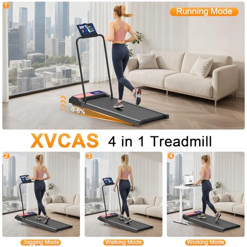 Walking Treadmill Pad with Handle Bar, Silent and Foldable Fitness Equipment, Treadmill with 4-in-1 Modes, Easy Assembly, ...