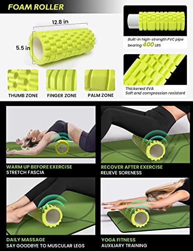 Yoga Starter Kit 12 in 1 - Set Include Mat, Foam Roller, 4 Resistance Bands, Blocks 2 Pack with Strap, 2 Peanut Massage Ba...
