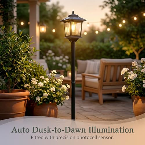 PASAMIC Outdoor Solar Post Lights, 2-Pack 63" Dusk to Dawn Solar Lamp Posts, Waterproof Floor Lamps, Warm White Pole Light...