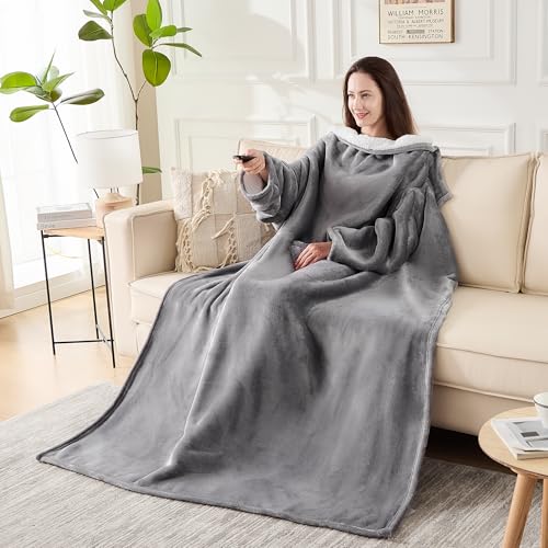 NORD ECO Wearable Blanket with Sleeves, Cozy Wearable Blanket with Arms and Pockets for Women Men, Warm TV Wrap Throw Blan...