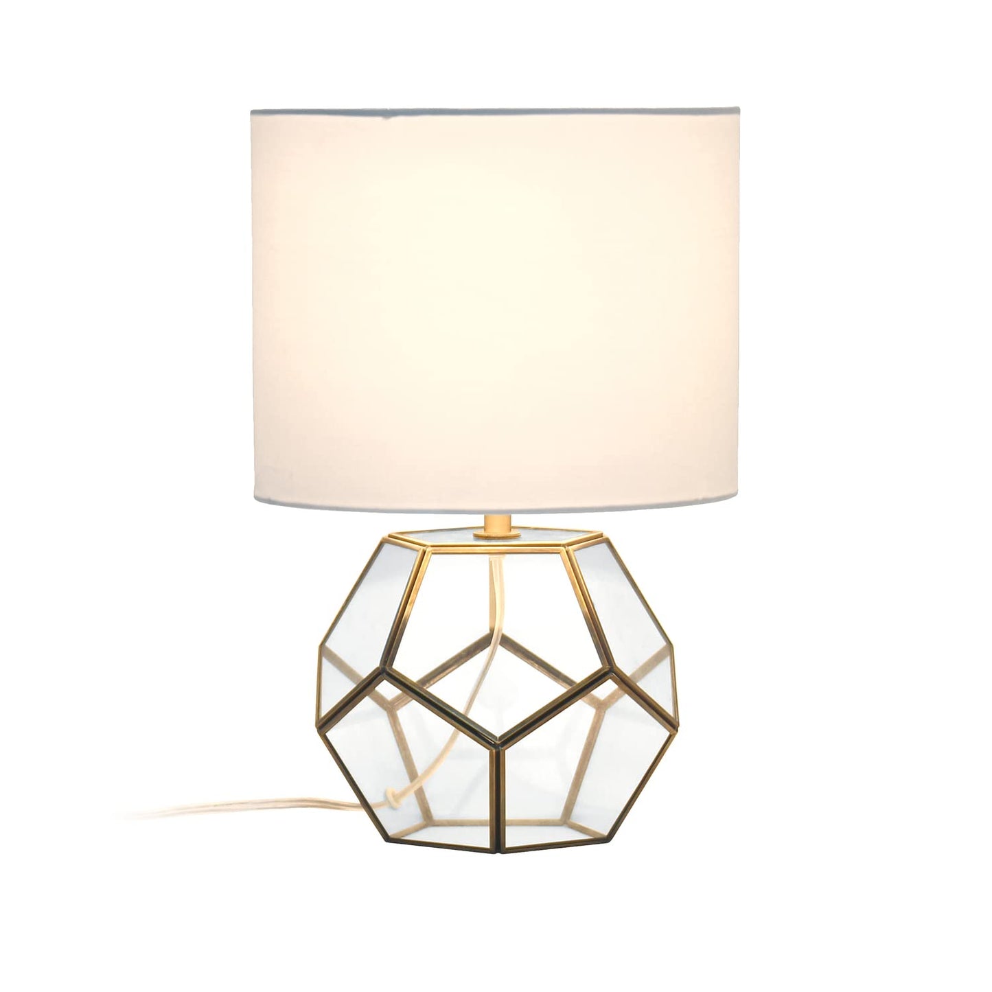 Elegant Designs LT1093-BRS Vintage Modern Table Lamp, Brass/Clear Glass, White Shade