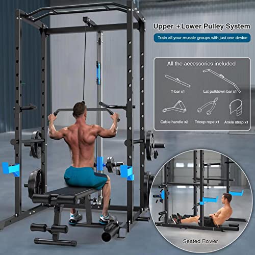 ULTRA FUEGO Power Cage, Multi-Functional Power Rack with J-Hooks, Dip Handles, Landmine Attachment and Optional Cable Pull...
