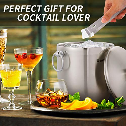 Ice Bucket with Lid, Scoop, Tongs and Strainer - Well Made Insulated Stainless Steel Keep Ice Frozen Longer - Ideal for Co...