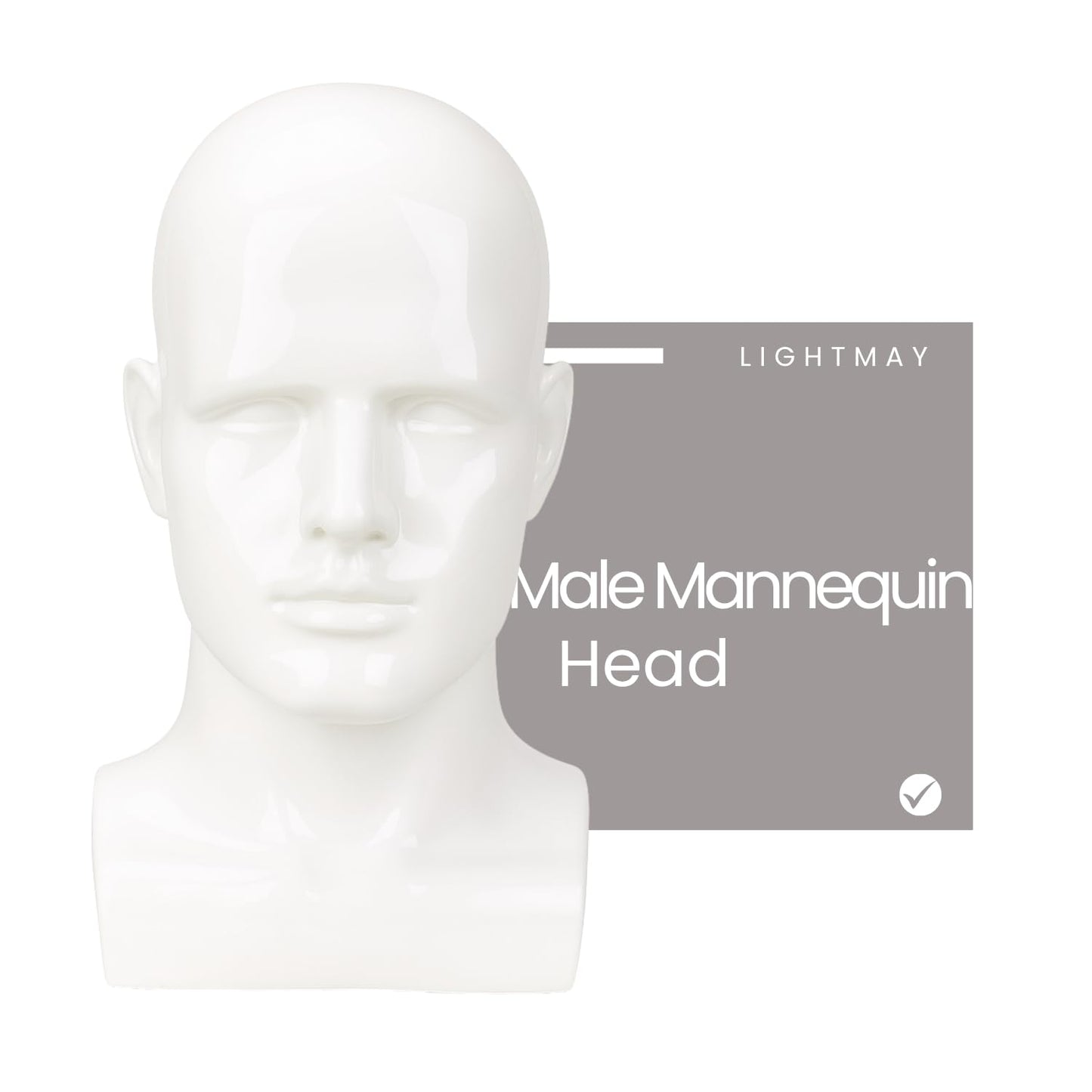 lightmay Male Mannequin Head - 13.7    Bright White Wig Stand for Hats, Wigs, Headphone, Glasses - Great for Styling, Display &