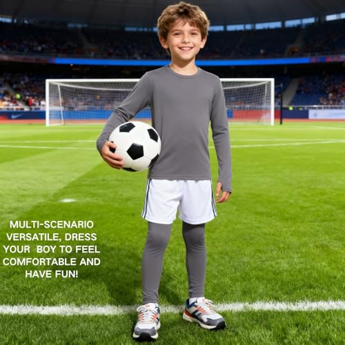 Bodvera Thermal Underwear for Kids，Boys Fleece Lined Base Layer Long Johns Thermals Top and Bottom Set for Winter Skiing