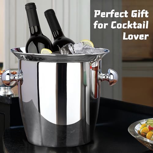 Ice Bucket, Large Ice Bucket for Parties, 5L Portable Stainless Steel Wine Buckets with Handle for Champagne, Beer, Cockta...