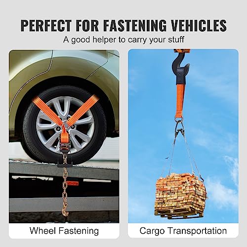 VEVOR Car Tie Down with Chain Anchors, Lasso Style 2"×120" Tire Straps, 5865 LBS Working Load, 11023 LBS Breaking Strengt...