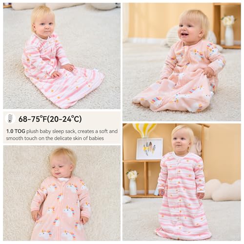 Unnivoll Fleece Baby Sleep Sack 18-24 Months Long Sleeve 1.0 Tog Baby Wearable Blanket Microfleece Sleeping Sack with 2-Wa...