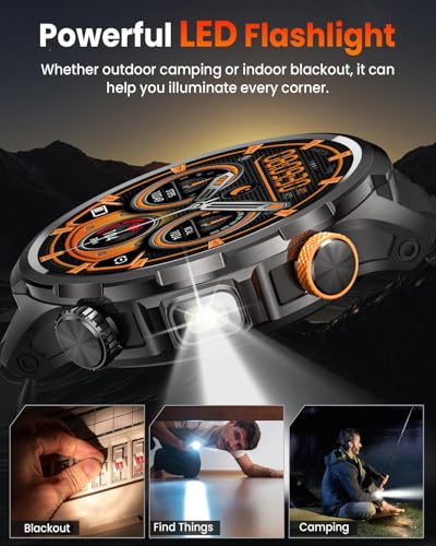 Smart Watches for Men, Military Smart Watch with 100 Days Battery/Flashlight/Heart Rate/Sleep/SpO2 Monitor/Call/110+ Sport...