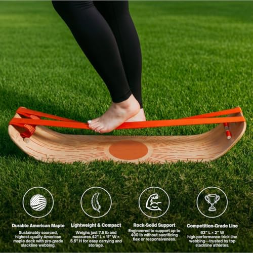 GIBBON SlackBoard - GiBoard Balance Board - Gift for Kids & Adults - 1 & 2 Line Options - Slackline Balance Trainer for Co...