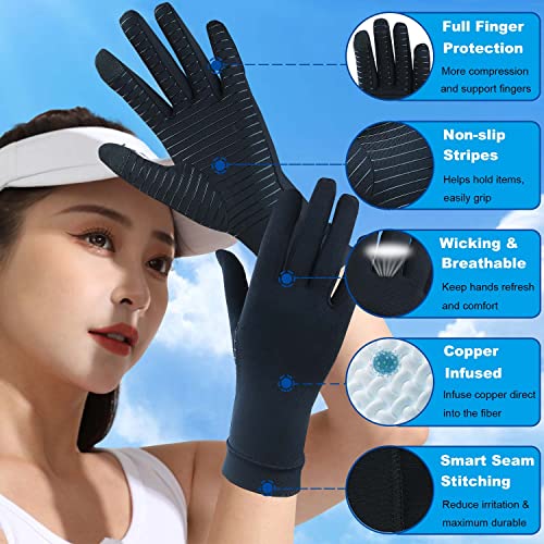 2 Pairs Full Finger Copper Arthritis Compression Gloves with Touchscreen Tips. Relief for Hand Pain, Carpal Tunnel, Rheuma...