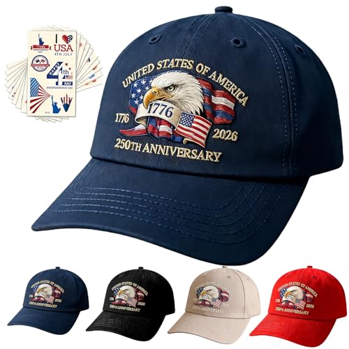 Bokauo 250 Anniversary USA Hat for Men Women,Printed Adjustable Baseball Cap,Patriotic 250th Gift for Husband,Veteran