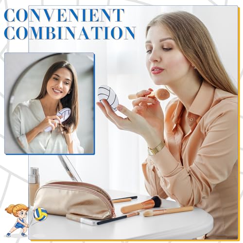 SiliFine 24 Pcs Volleyball Gifts for Team Bulk Include 12 Volleyball Air Cushion Hair Brush and 12 2.76 Inch Compact Mirro...