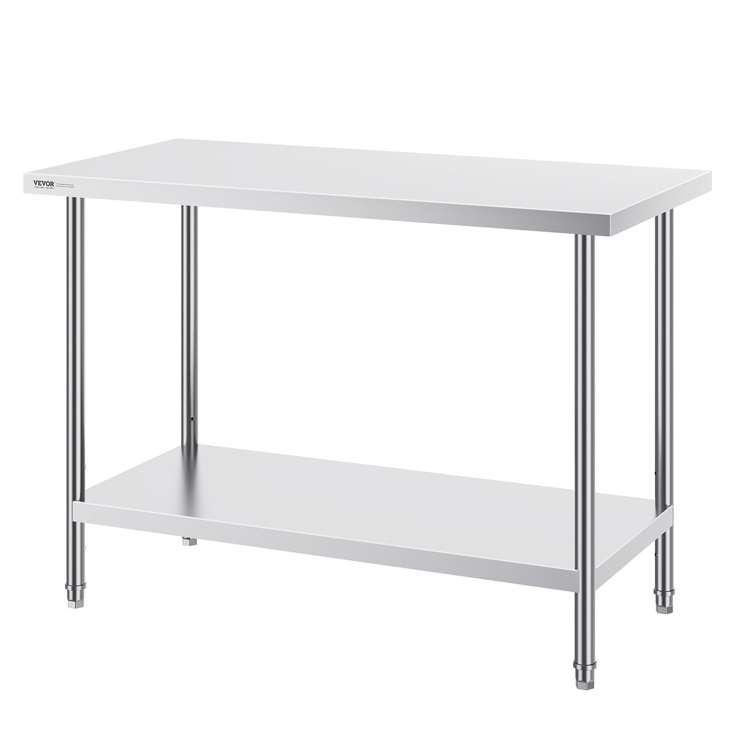 VEVOR Stainless Steel Prep Table, 24 x 48 x 34 Inch, 800 lbs Load Capacity, Heavy Duty Metal Worktable with 3 Adjustable Height Levels, Commercial Workstation for Kitchen Garage Restaurant Backyard