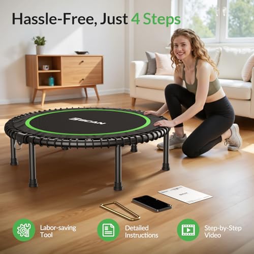 BCAN 450LBS/550LBS Foldable Mini Trampoline, 40"/48" Adult Fitness Trampoline with Durable Bungees, Stable & Quiet Exercis...