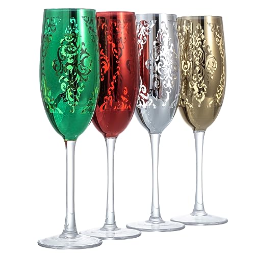 MyGift Modern Stemmed Rose Gold Champagne Flute Set of 6, Bridesmaid and Wedding Toasting Glasses, Prosecco Wine Glass, Mi...