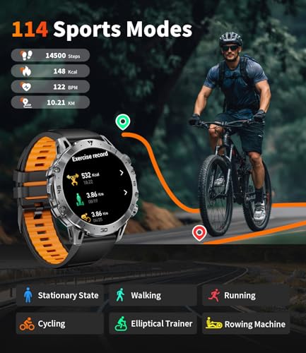 HIRREO EF18 Military Smart Watch for Men, 1.85″ HD Smartwatch with 1000 mAh Large Battery, LED Flashlight/100+ Sport Modes...