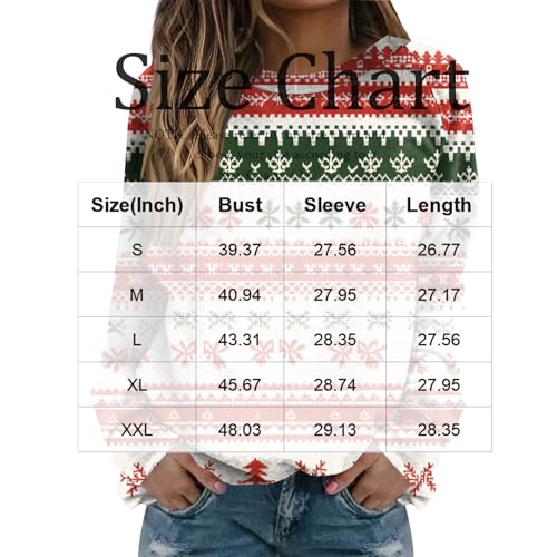 Christmas Sweatshirts For Women Funny Holiday T Shirts Long Sleeve Snowflake Funny Cute Pullover Sweatshirts Xmas Tree