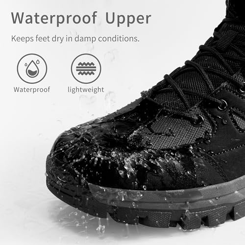 HARENCE Mens Waterproof Hiking Boots Comfortable Outdoor Walking Trail Boot Non Slip Mid Ankle Trekking Shoes