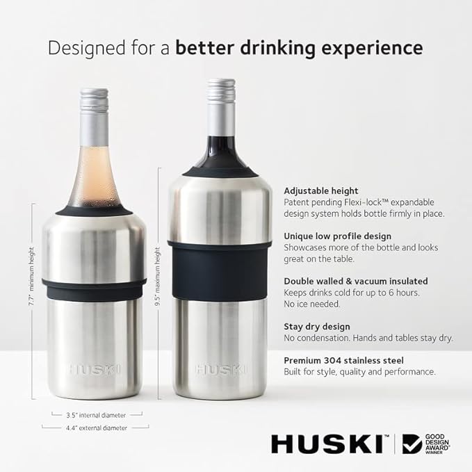 Huski Wine Chiller | Award Winning Iceless Design | Keeps Wine Cold up to 6 Hours | Wine Accessory | Next Generation Ice Bucket | Fits Some Champagne Bottles | Perfect Gift for Wine Lovers (Champagne)