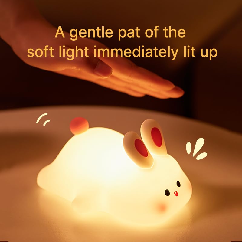 Atctbogfs Squishy Bunny Night Light  Cute Easter Rabbit  Bunny Lamp  Led Big Face Rabbit Decor  Novelty Gifts  Dimmable Rechargeable Light Up Bunnies  Nursery Room College Dorm Touch Nightlight