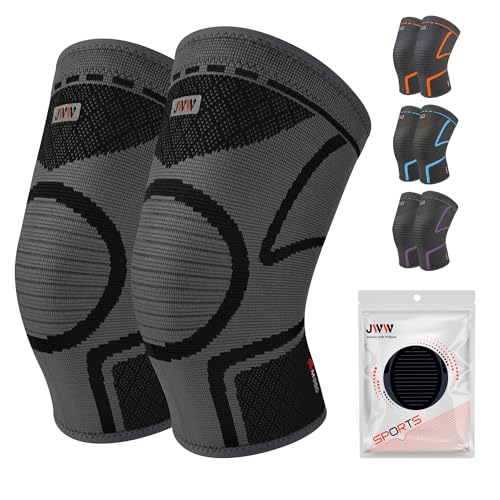 JWW Knee Compression Sleeve 2 Pack for Men and Women, Knee Brace for Knee Pain Relief, Comfortable Support for Running, Wo...