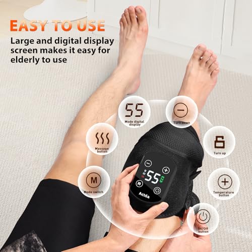 Actda Cordless Knee Massager for Pain Relief, Electric Heated Knee Warmer with 5 Heat Levels and 3 Massage Modes, Portable...