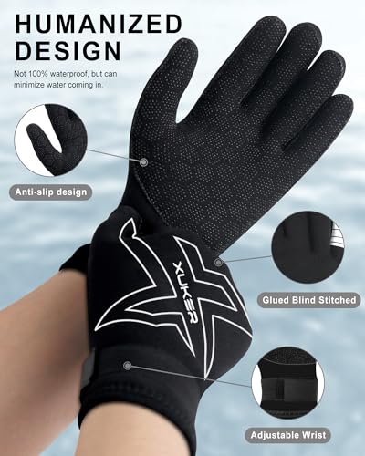 XUKER Neoprene Gloves Women Men, 3mm Wetsuit Dive Gloves Keep Warm for Diving Scuba Kayaking Snorkeling Swimming Water Sports