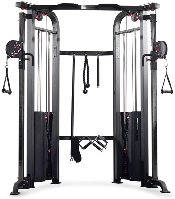 Titan Fitness Functional Trainer, Cable Crossover Machine with 200 LB Double Weight Stack, 2:1 Cable Pull Station, Home Gy...
