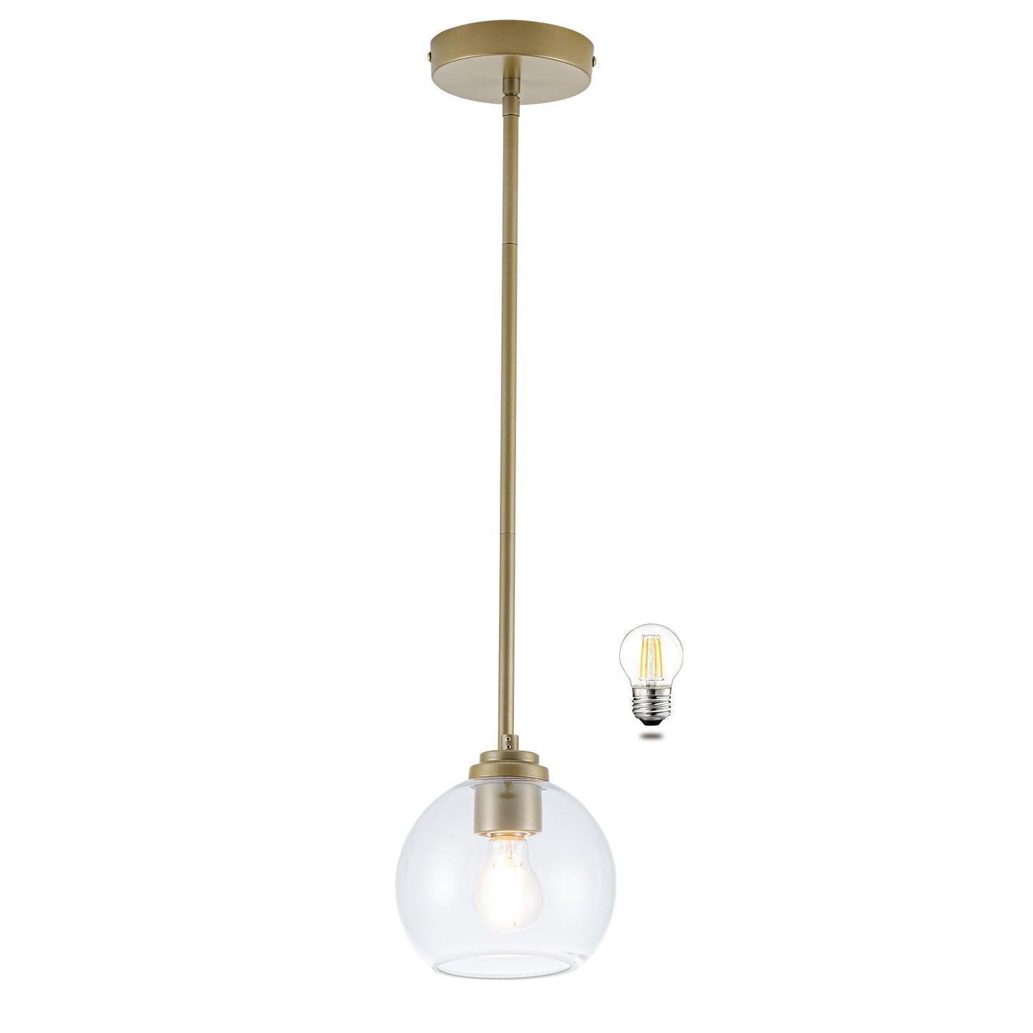 MAYNA 1 Pack Brass Globe Pendant Lights for Kitchen Island, Modern Clear Glass Shade Hanging Island Lights for Kitchen, Mid Cent