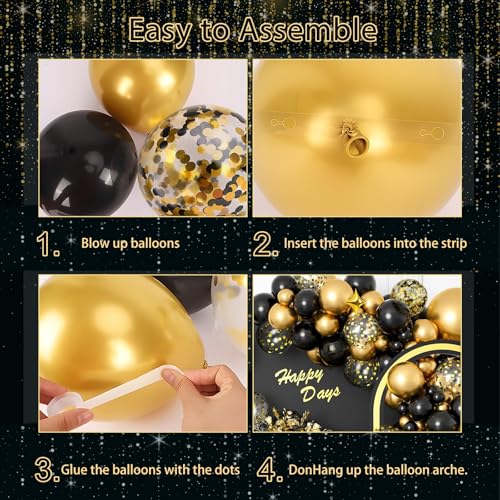 AivaToba Black and Gold Balloon Arch Kit, 126PCS Black and Gold Party Decorations for 2026 Prom, Anniversary, Graduation, ...