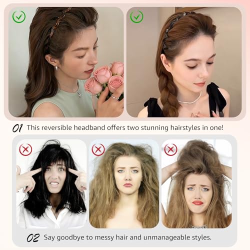 Botanikind 2 Pack Zig Zag Headbands for Women, Non-Slip Wavy Plastic Hair Comb Headbands with Teeth, U-Shape High Cranium ...