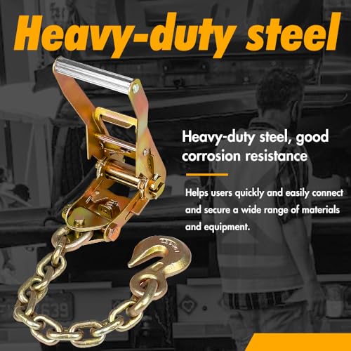 Digank Heavy Duty Car Tie Down Straps (4PK) - 2" x 96" - 3,300 lbs Safe Working Load - Wheel Straps Comes with 5/16" Tow H...