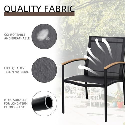 Shintenchi 3 Pieces Patio Bistro Sets, Outdoor Textilene Fabric Conversation Bistro Set, Textilene Fabric Front Porch Chai...
