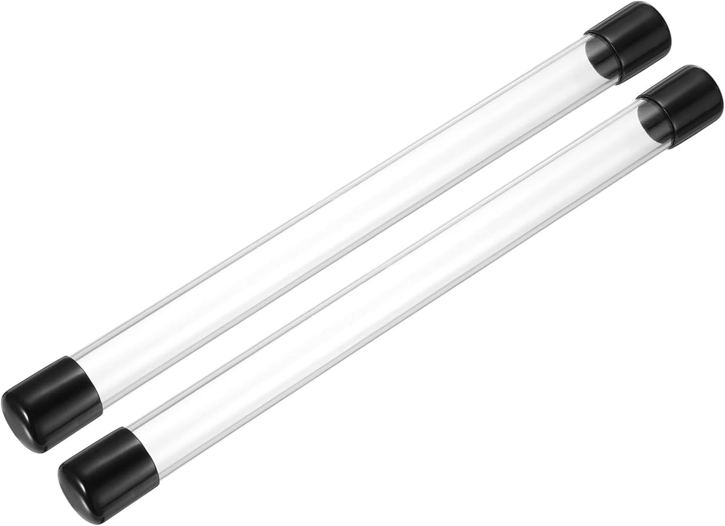 PATIKIL Clear Rigid Tube Round Plastic Tubing with Black Rubber Caps Polycarbonate Water Pipe, 305mm/ 12 Inch Length, 18mmx22mm/0.71"x0.87", 2 Set