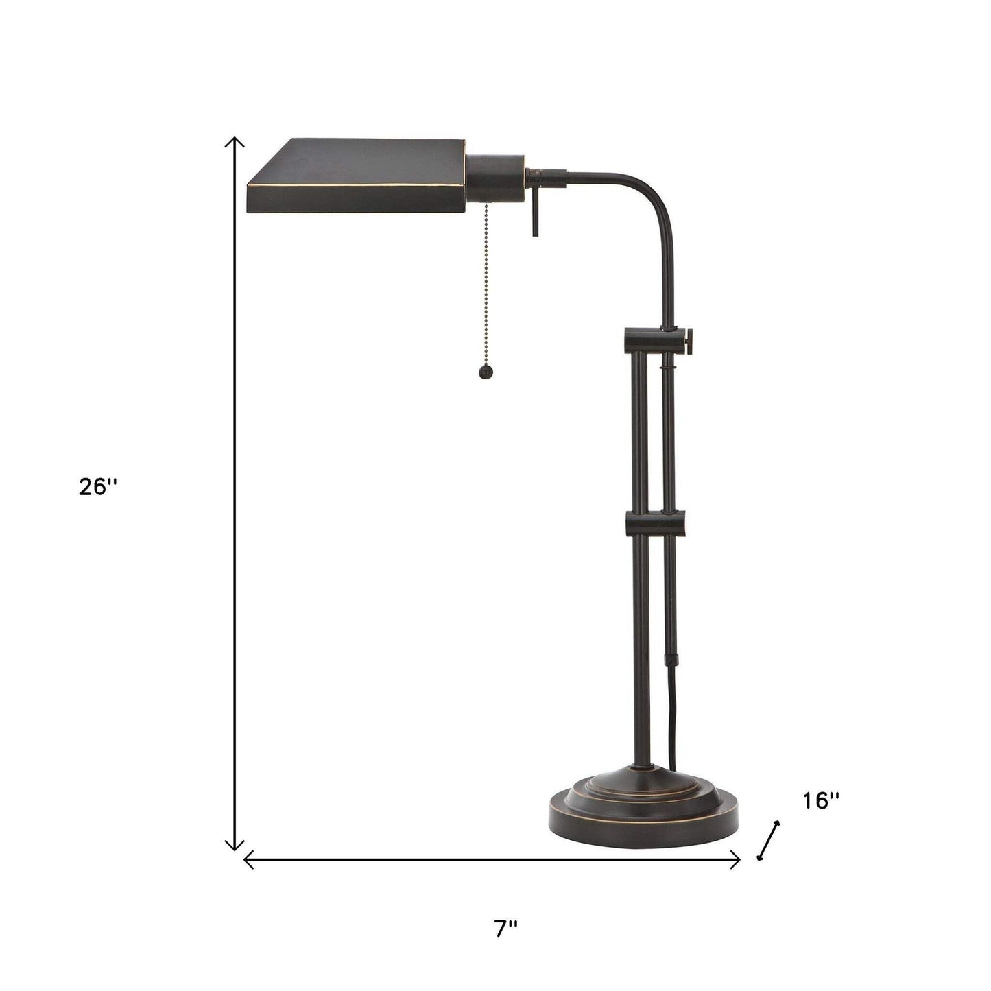 Homeroots Bronze Metal Adjustable Table Lamp, 26 X 7 X 16 In., Rectangular Shade, Model 524647