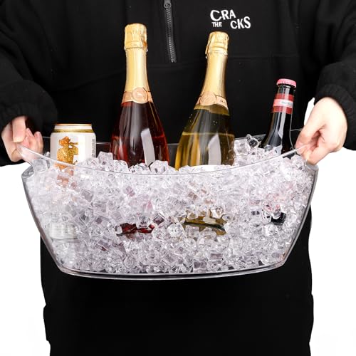WRINGKIT Ice Bucket for Parties, Clear Acrylic Champagne Bucket with Handle, 6 Liters Beverage Ice Tub, Wine Beer Drink Bu...