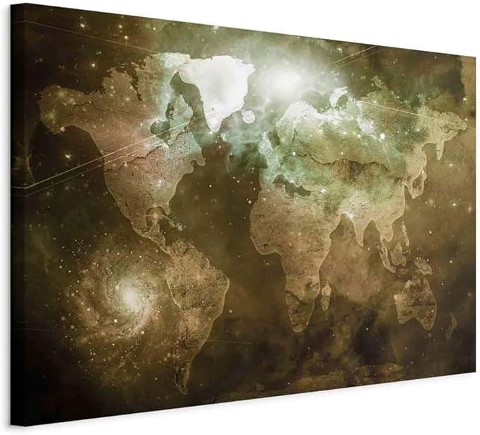 artgeist Canvas Wall Art Print Abstract World Map 24x16 in - 1pcs Home Decor Framed Stretched Picture Photo Painting Artwork Image - Country Map Map Cosmos Space k-C-0139-b-c