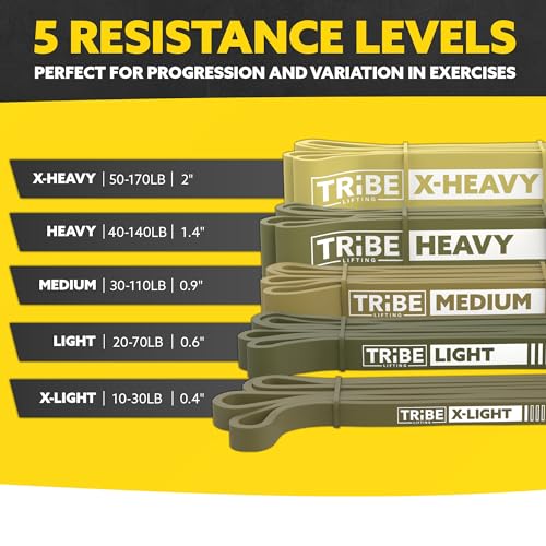 Long Resistance Bands for Working Out Men and Women - Set of 5 Pull-Up Bands, Rubber Handles and Door Anchor - Workout Ban...