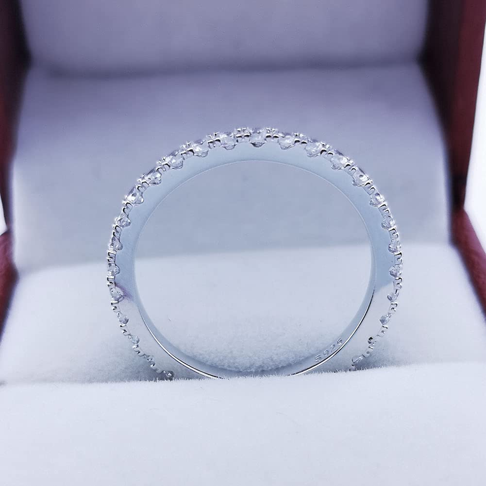 Bo.Dream 2.2mm Round Cubic Zirconia CZ Wedding Full Eternity Band Rings Sterling Silver Size 10