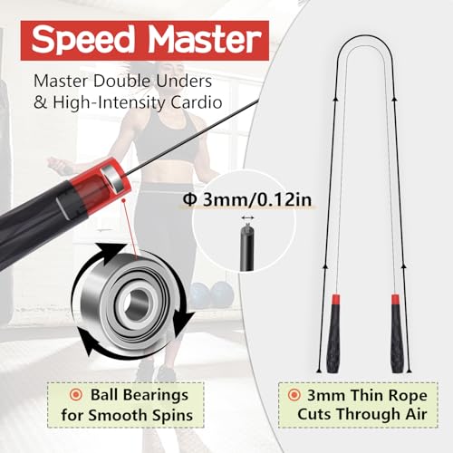 FEELCAT Jump Rope with Ball Bearings, 3mm Steel Speed Rope for Double Unders, Tangle-Free 9.2 Ft Adjustable Lightweight Sk...