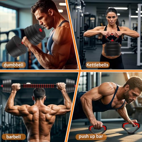 BBRUN Adjustable Dumbbell Set 25/45/75/90LB, Changeable Dumbbell Set with Connecting Rod 4 in1 Dumbbells Set Used as Barbe...