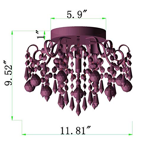 Q&S Crystal Ceiling Light Fixture, 3-Lights Chandelier, Metal, Black, Model P2001-3BK, Flush Mount for Bedroom, Hallway, Stairs