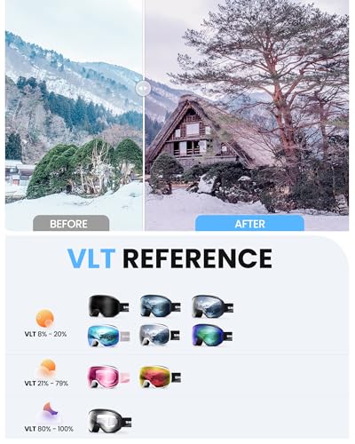 SNOWER Ski Goggles, Spherical OTG Anti-Fog Snow Goggles, HD Snowboard Goggles with UV400 Protection for Men, Women, and Youth
