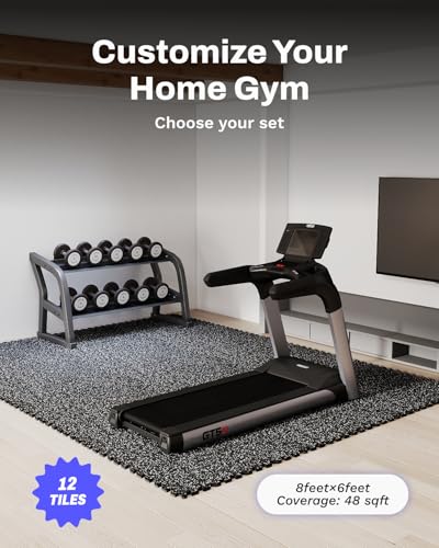 AIRHOP 0.56in Thick 48 Sq Ft Exercise Equipment Mats, 12 Tiles Upgraded Rubber Top with High Density EVA Foam, Large Inter...