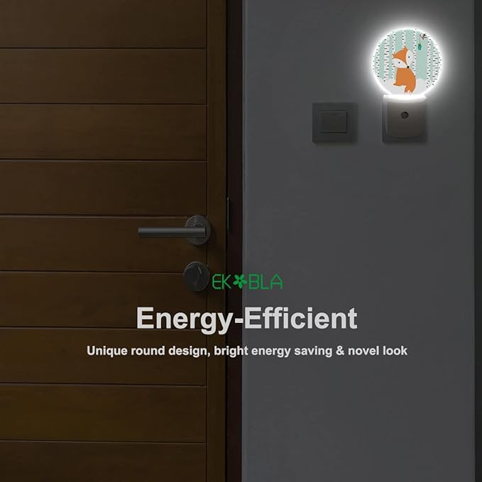 EKOBLA Winter Night Light Cute Fox and Bird Snow Birch Trees Wonderland Night Lights Plug into Wall Auto on Off LED Lamp for Girls Boys Room, 0.5W Nightlight Sleep Friendly